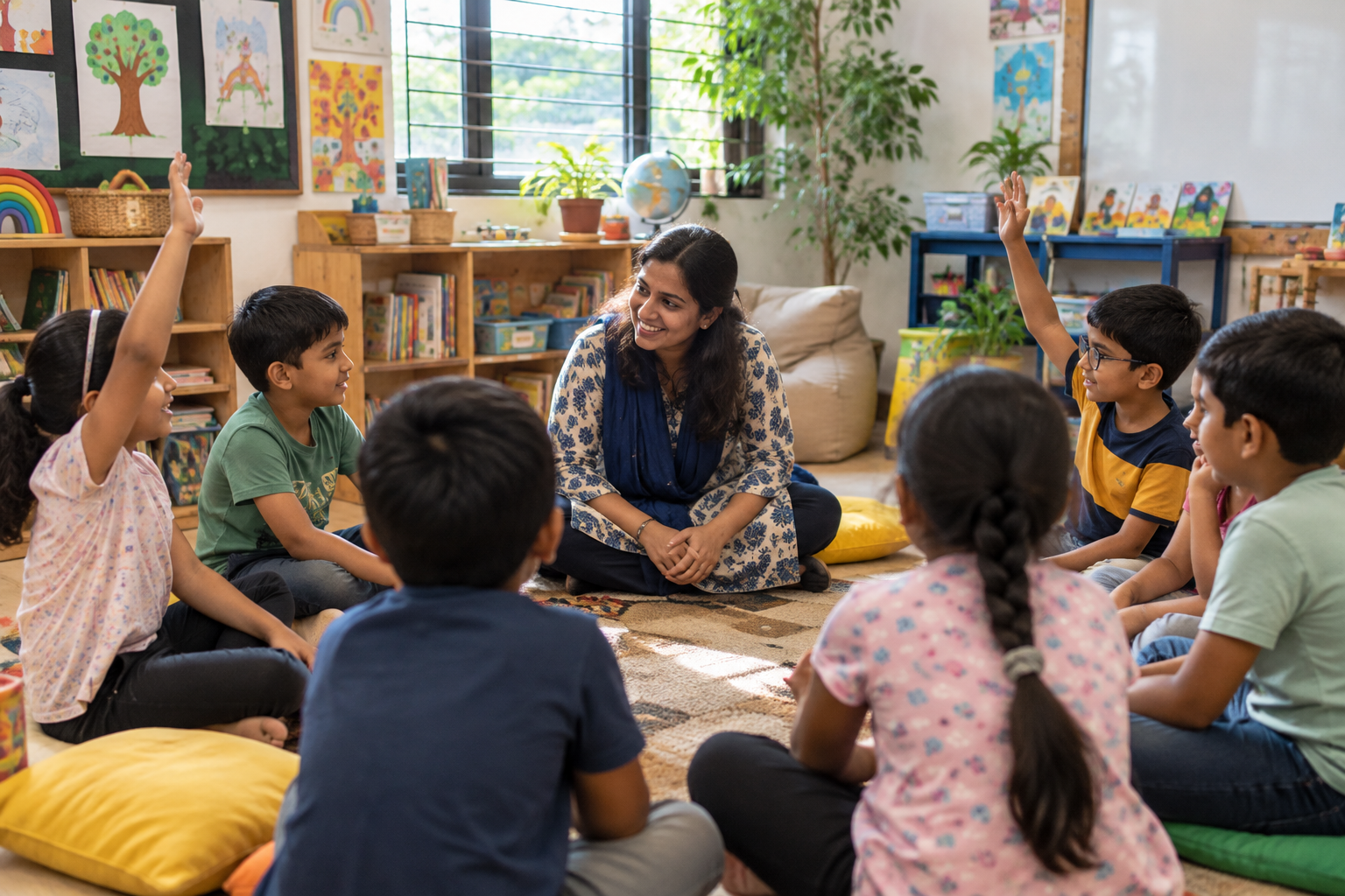 Children gathered in a calm classroom morning circle